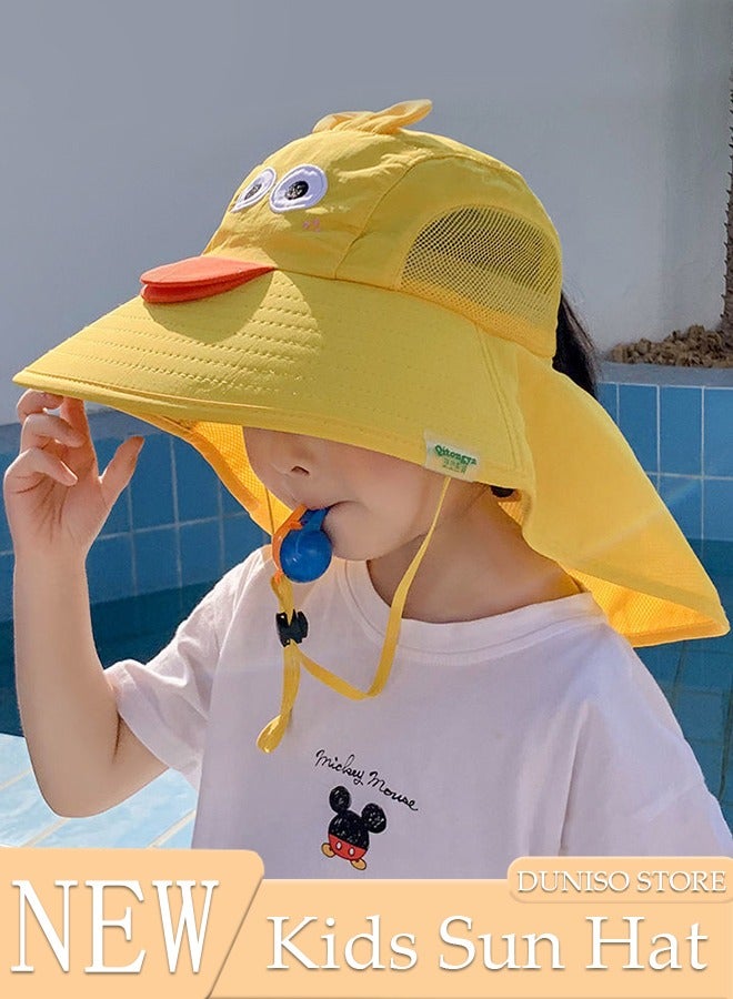 DUNISO Kids Sun Hat UPF 50+ Sun Protection Cap, Wide Brim Beach Hats with Mesh and Adjustable Chin Strap Cartoon Sun Hat for Girl Boy Ages 2~10 - Image 1