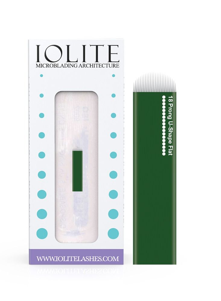 IOLITE إبر Microblading ذات 18 سنًا، إبرة مسطحة على شكل حرف U، مقاس 20 مم، شفرة للاستخدام مرة واحدة، عبوة معقمة، 12 قطعة - Image 1