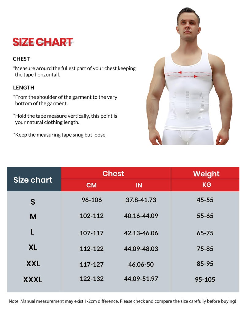 MEETYOO 1/2/3 Pack Shaper Slimming Tank Top Athletic Compression Shirt with Sleeveless Undershirts for Men, White, Large - Image 3