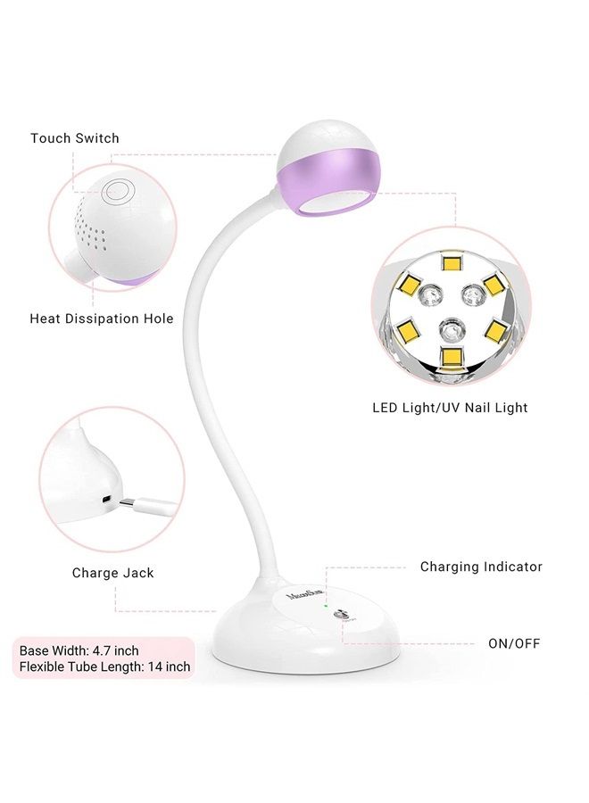 MelodySusie 2 in 1 Nail Art Lamp, Professional UV LED Light for Gel Nails, Rechargeable Cordless Gel Nail Lamp with Touch Switch Gooseneck for Nail Extension, Flash Curing Light for Nail Art - Image 4
