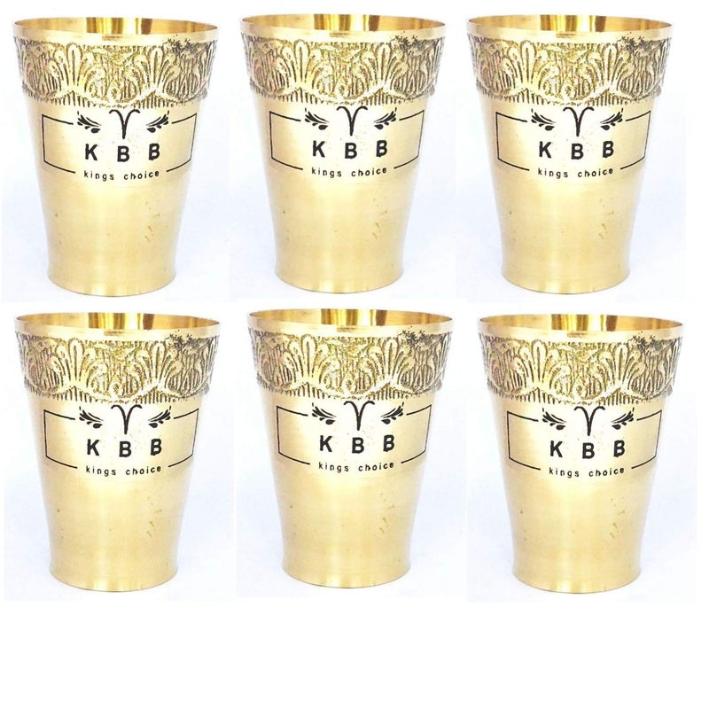 KBB Brass Glass AMBOSSED Pooja Glass Big250 ML Pack of 6 - Image 1