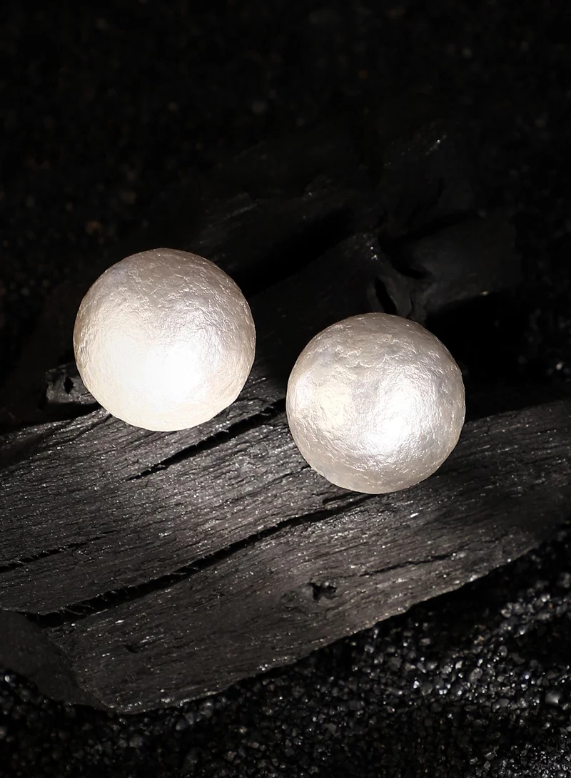 SOHI Women The Celestrial-Orb Stud Earrings | Ivory White & Metallic Silver Colour | One-Size | Artificial Bead Alloy Material | Push Back Closure | Earrings For Casual & Evening Wear