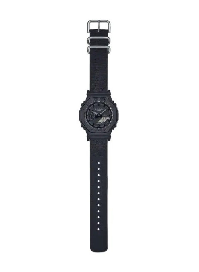 Casio G-Shock GA-2100BCE-1AER Men’s Watch – Black Resin Case, Black CORDURA® Fabric Strap, Black Dial, black / dark grey index markers (all-black utility style), Analog-Digital, Carbon Core Guard, Shock Resistant, 200M Water Resistant. - Image 2