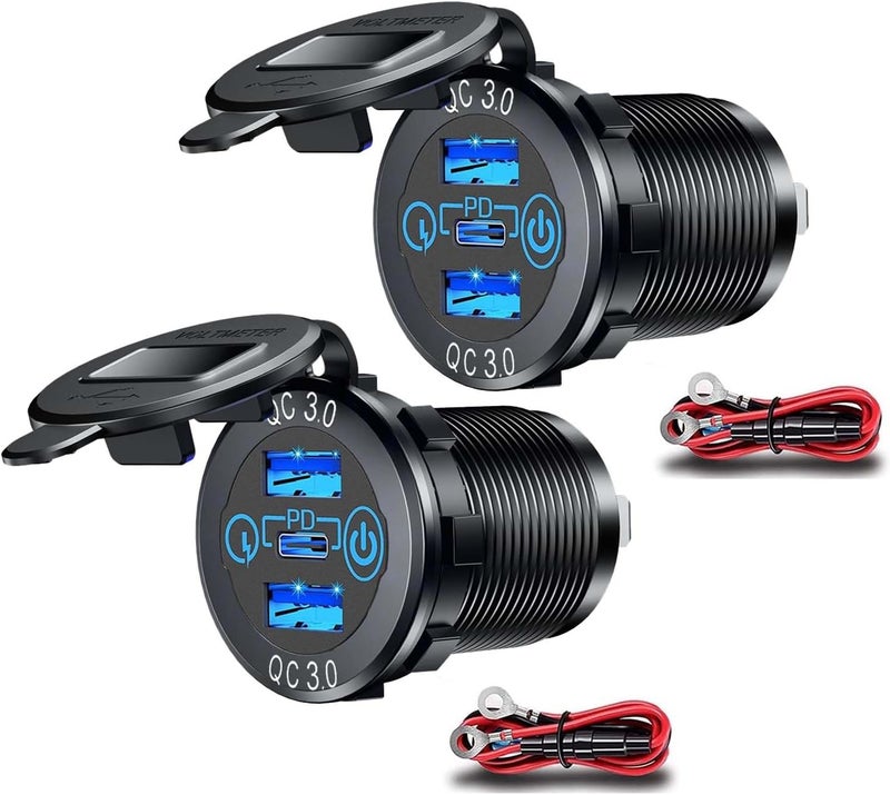 GemCoo 2 Packs PD Type C Car Charger Socket with Dual Quick Charge 3.0 - Image 1
