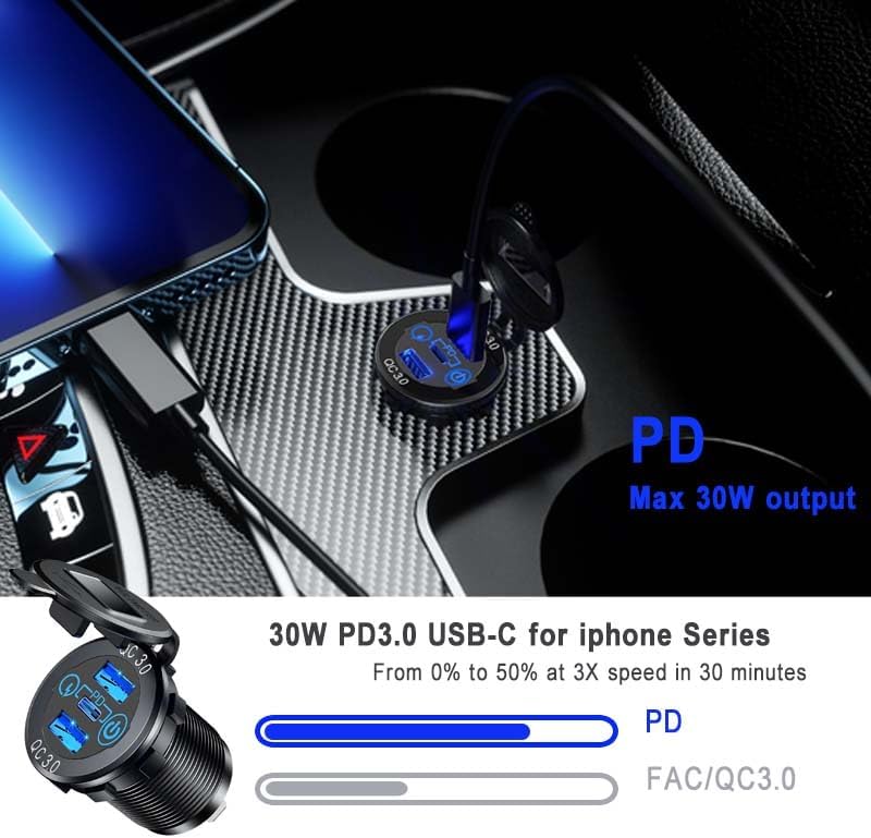GemCoo 2 Packs PD Type C Car Charger Socket with Dual Quick Charge 3.0 - Image 2