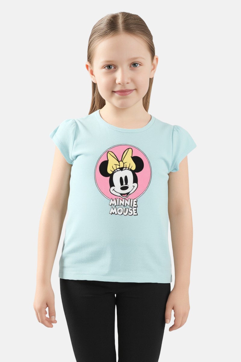 NAME IT Disney Kids Girl Crew Neck Short Sleeve Graphic Print Top, Sage Green - Image 1