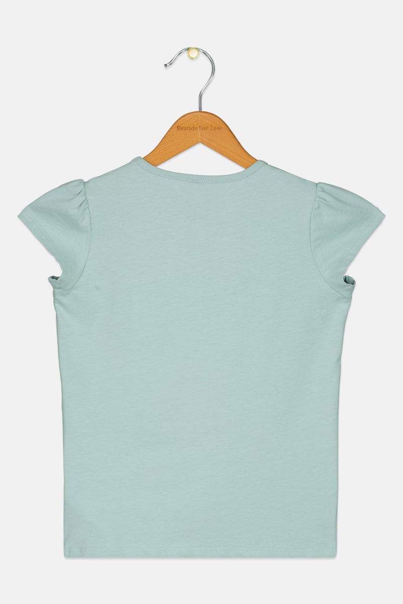 NAME IT Disney Kids Girl Crew Neck Short Sleeve Graphic Print Top, Sage Green - Image 3