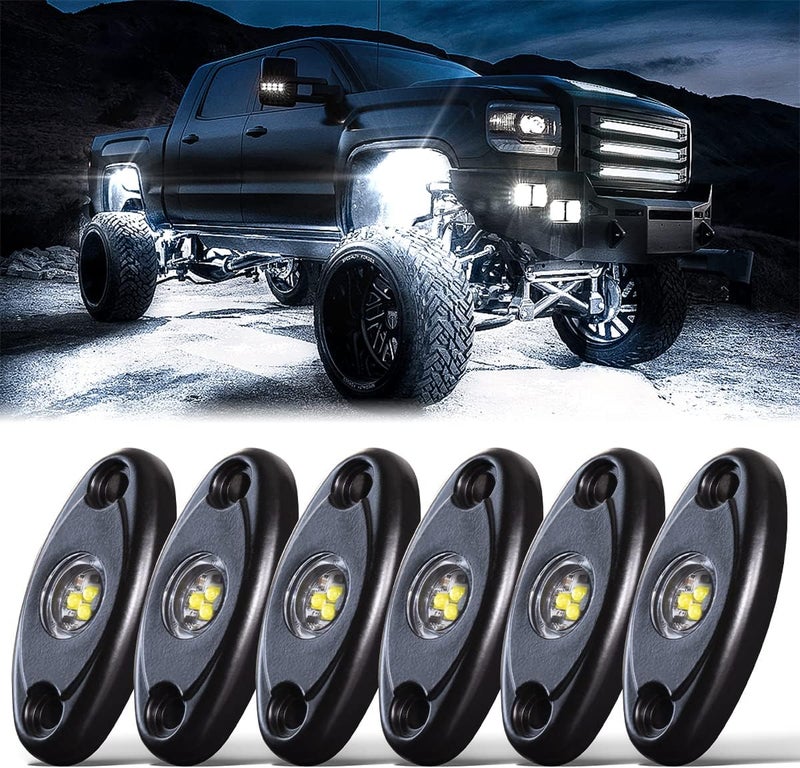 LEDMIRCY مصابيح LEDMIRCY الصخرية البيضاء النقية 6 قطع R1 فائقة السطوع LED مصابيح صخرية بيضاء للطرق الوعرة والشاحنات وATV وUTV وSUV وإضاءة تحتية نيون وإضاءة تحت الهيكل Trail TRAI Rig عالية الطاقة مقاومة للماء مضادة للصدمات - Image 1