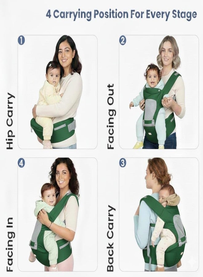 hierax Baby Carrier Bag with Hip Seat, Ergonomic Design with Breathable Mesh Panels, Multiple Carrying Positions, Forest Green (Green) - Image 5