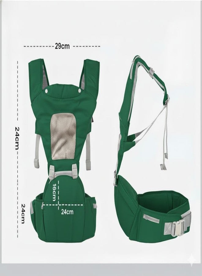 hierax Baby Carrier Bag with Hip Seat, Ergonomic Design with Breathable Mesh Panels, Multiple Carrying Positions, Forest Green (Green) - Image 2
