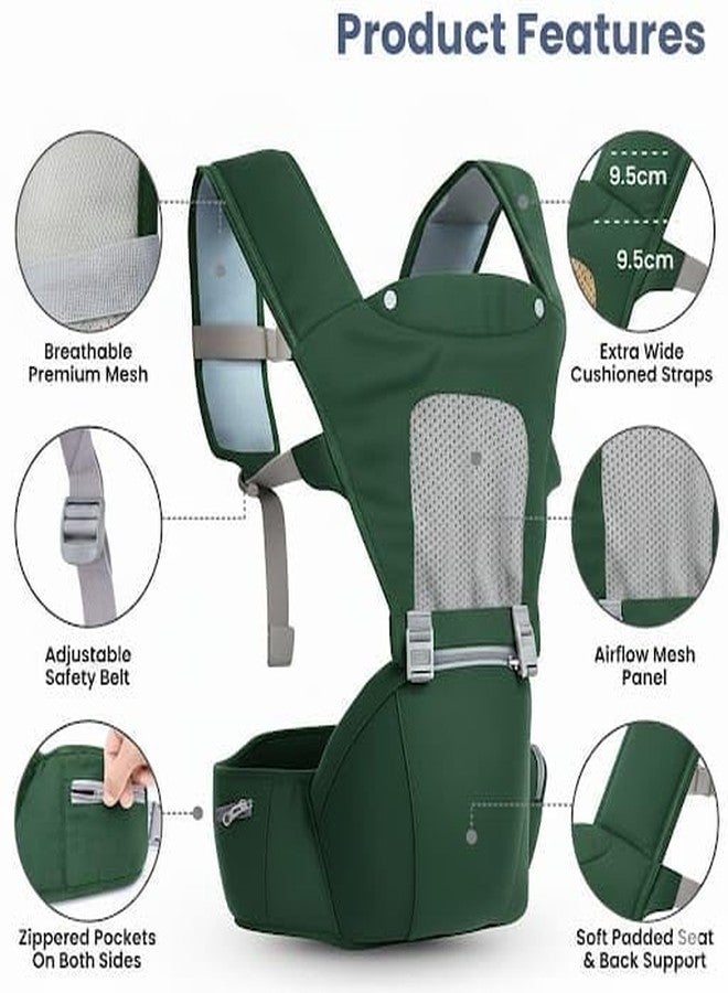 hierax Baby Carrier Bag with Hip Seat, Ergonomic Design with Breathable Mesh Panels, Multiple Carrying Positions, Forest Green (Green) - Image 3