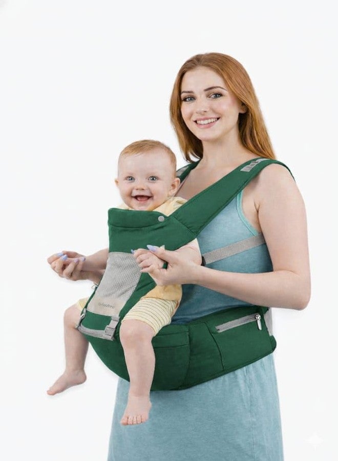 hierax Baby Carrier Bag with Hip Seat, Ergonomic Design with Breathable Mesh Panels, Multiple Carrying Positions, Forest Green (Green) - Image 1
