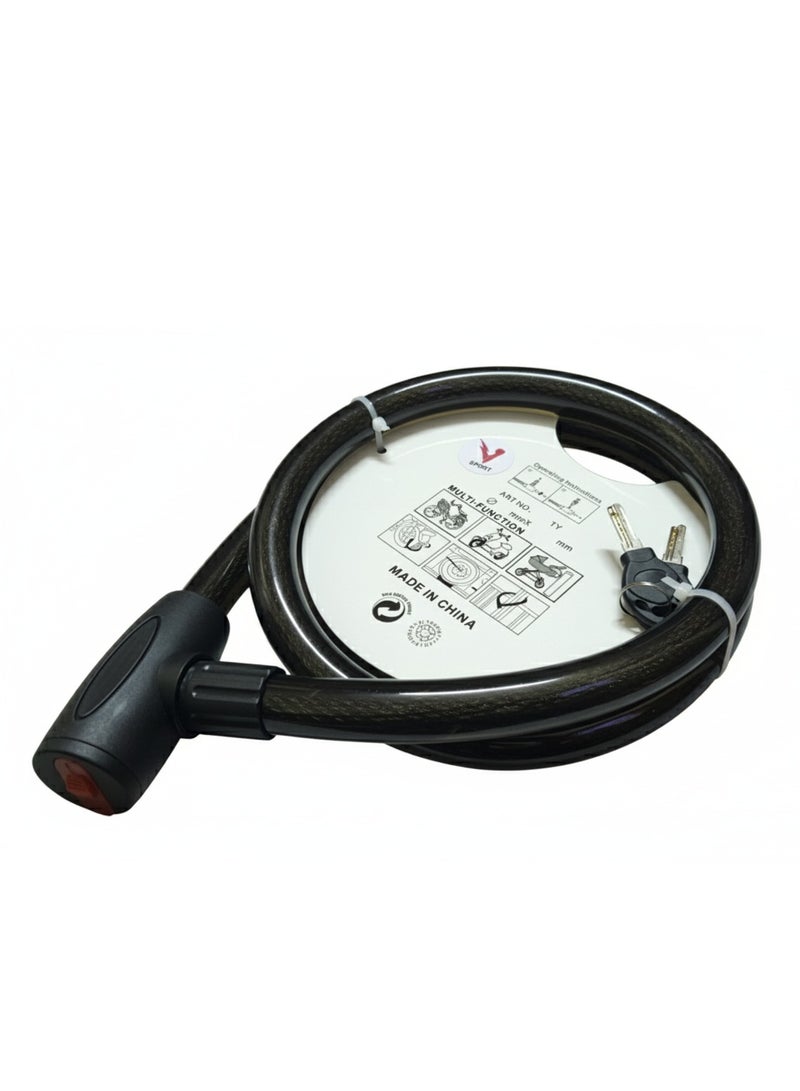 في سبورت قفل موتوسيكل والسكوتر والدراجة مضاد للسرقة وشديد التحمل  من الفولاذ المقاوم للصدأ مع كابل بلاستيك ملتف للموتوسيكلات والدراجات والسكوتر يتضمن مفتاحين من في سبورت - Image 1