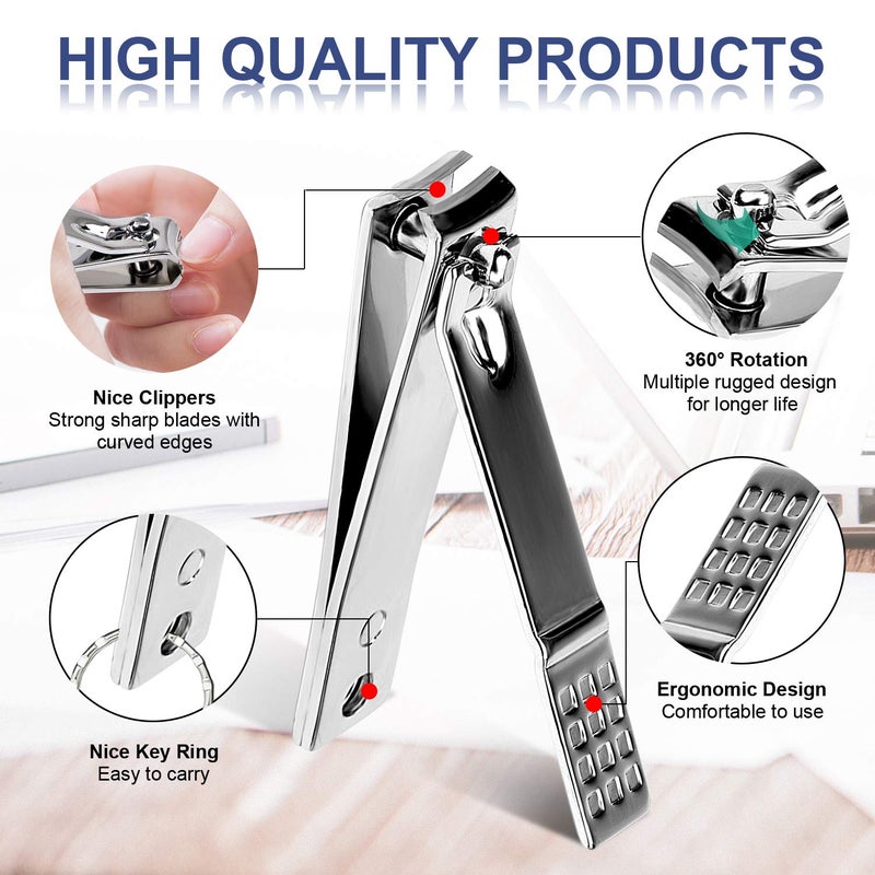 QLNE Manicure Pedicure Kit Nail Clippers Set Fingernails & Toenails Vibrissac Scissor 5 Pieces Best Care Tools for Man & Women with Travel Case (Gray/Black_A) (Primary Color of Stainless Steel_A) - Image 3