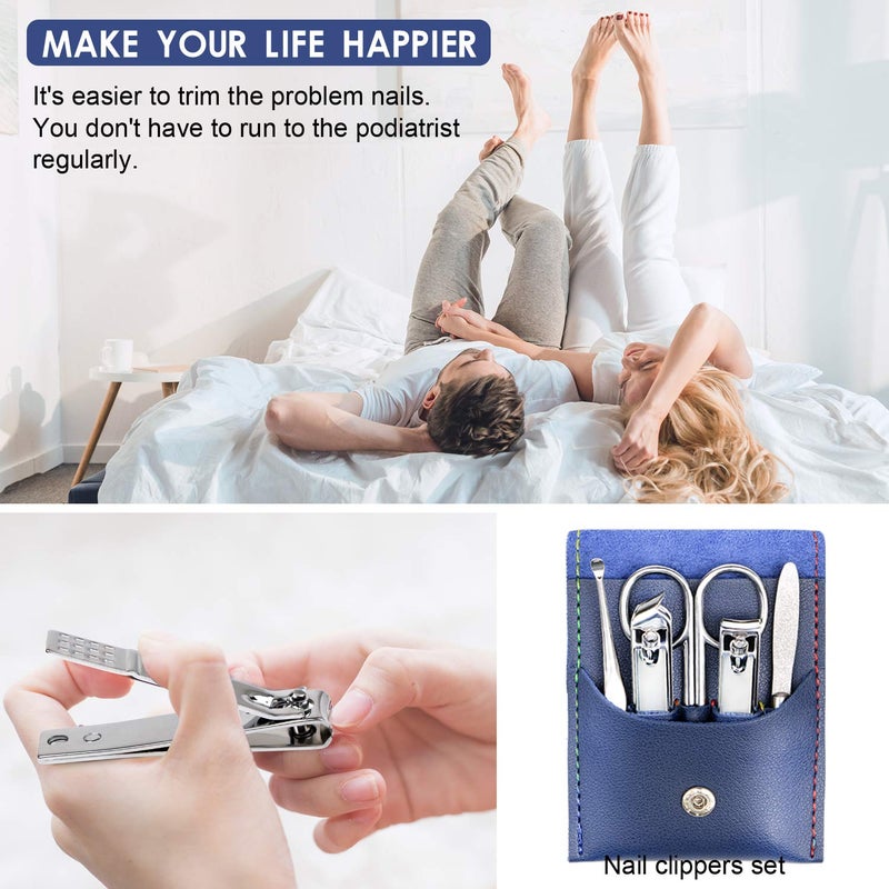 QLNE Manicure Pedicure Kit Nail Clippers Set Fingernails & Toenails Vibrissac Scissor 5 Pieces Best Care Tools for Man & Women with Travel Case (Gray/Black_A) (Primary Color of Stainless Steel_A) - Image 5