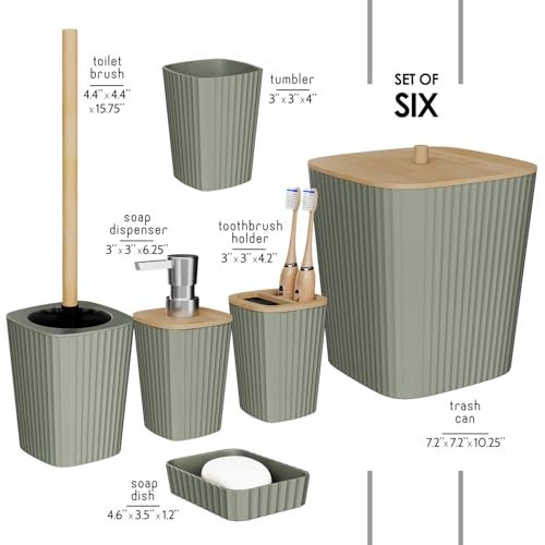 Clara Clark Bathroom Set Sage Green Bathroom Accessories Set 6PC Bathroom Accessory Set Bathroom Sets with Toilet Brush Trash Can Soap Dispenser - Image 3