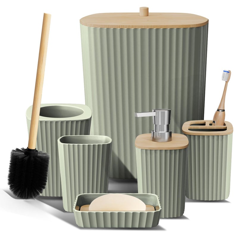 Clara Clark Bathroom Set Sage Green Bathroom Accessories Set 6PC Bathroom Accessory Set Bathroom Sets with Toilet Brush Trash Can Soap Dispenser - Image 2