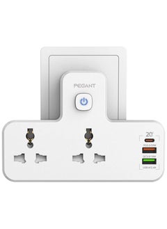PEGANT 3 in 1 Outlet Extension, 2 Universal Outlets, 20W USB-С Quick Charge, 2  USB-A QC3.0, with Night Light  - Image 1