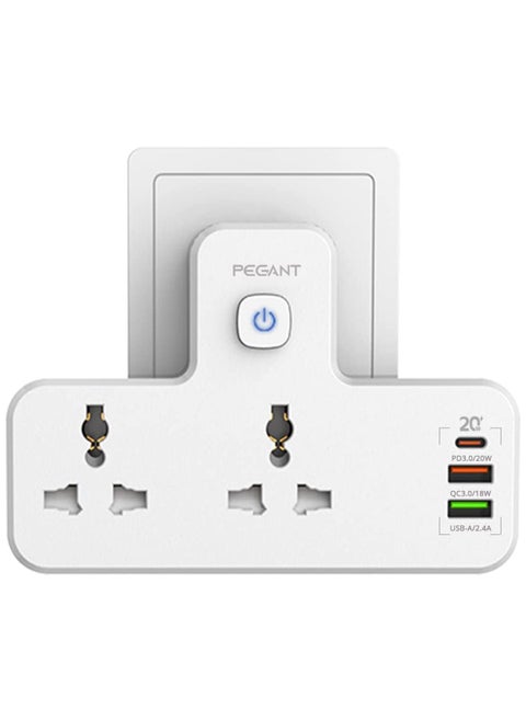 3 in 1 Outlet Extension, 2 Universal Outlets, 20W USB-С Quick Charge, 2  USB-A QC3.0, with Night Light