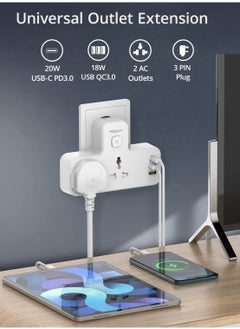 PEGANT 3 in 1 Outlet Extension, 2 Universal Outlets, 20W USB-С Quick Charge, 2  USB-A QC3.0, with Night Light  - Image 3