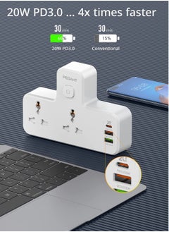 PEGANT 3 in 1 Outlet Extension, 2 Universal Outlets, 20W USB-С Quick Charge, 2  USB-A QC3.0, with Night Light  - Image 4