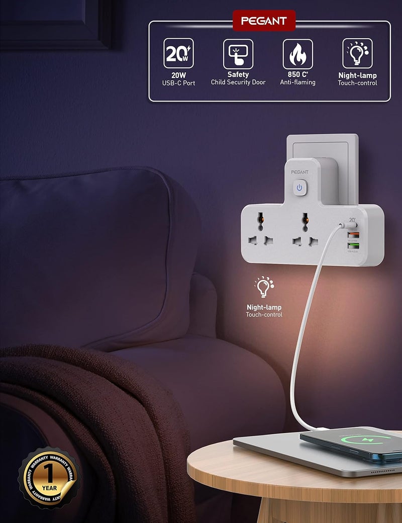 PEGANT 3 in 1 Power Extension Socket with USB Ports - Image 2