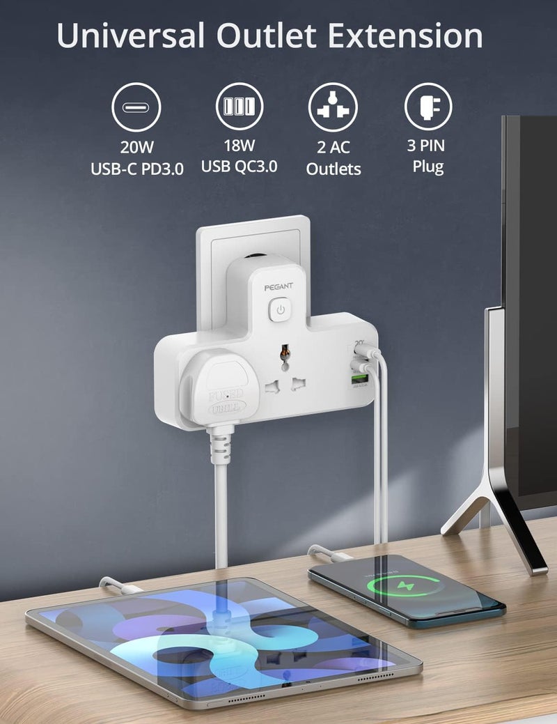 PEGANT 3 in 1 Power Extension Socket with USB Ports - Image 5