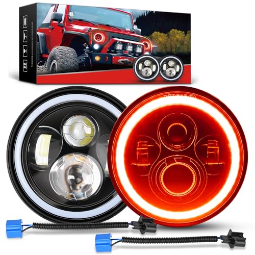 Nilight 7 Inch Round LED Halo Headlights wTurn Signal Amber Light Red DRL High Low Beam 7 Headlight Compatible with 2007 2008 2009 2010 2011 2012 2013 2014 2015 2016 2017 2018 Wrangler JK JKU - Image 1