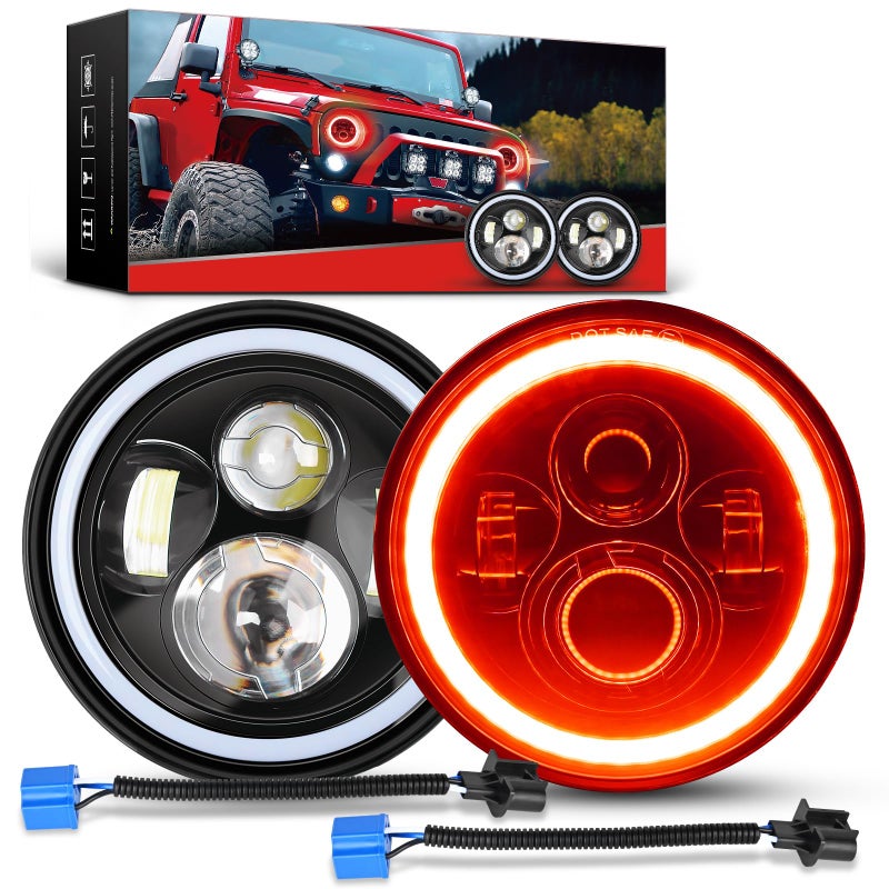 Nilight 7 Inch Round LED Halo Headlights wTurn Signal Amber Light Red DRL High Low Beam 7 Headlight Compatible with 2007 2008 2009 2010 2011 2012 2013 2014 2015 2016 2017 2018 Wrangler JK JKU - Image 2