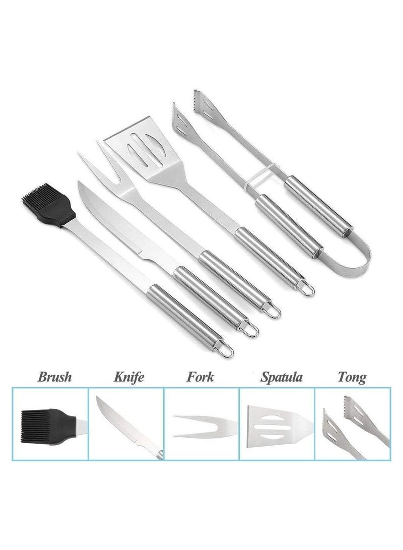 BLOOMING TIME Stainless-steel BBQ Grill Tool Set with Knife Brush Fork Spatula and Tong with Oxford Bag (5 Pieces) - Image 2