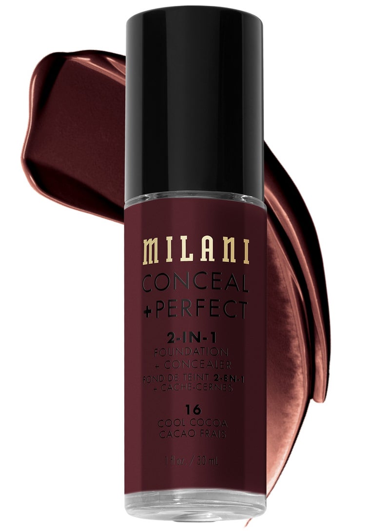 MILANI Milani Cosmetics Conceal + Perfect 2-In-1 Foundation + Concealer 16 Cool 30ml – Full Coverage, Lightweight, Long-Lasting, Water-Resistant, Oil-Free, Vegan & Cruelty-Free - Image 1