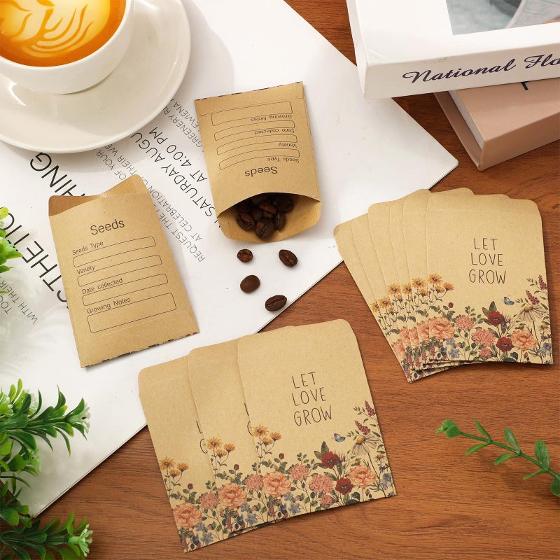 FYSUIMU 100Pcs Wildflower Seed Packets Let Love Grow Self-Adhesive Kraft Envelopes Rustic Floral Seed Storage Pockets for Garden Office Party Favors Supplies, 3.15 x 2.4 Inch - Image 4