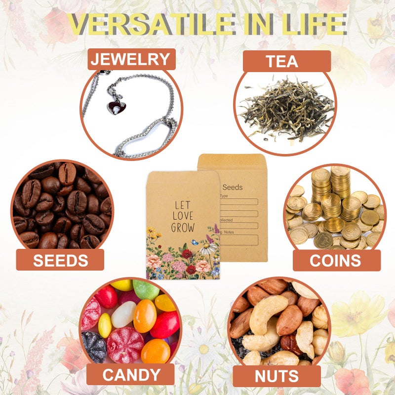 FYSUIMU 100Pcs Wildflower Seed Packets Let Love Grow Self-Adhesive Kraft Envelopes Rustic Floral Seed Storage Pockets for Garden Office Party Favors Supplies, 3.15 x 2.4 Inch - Image 5