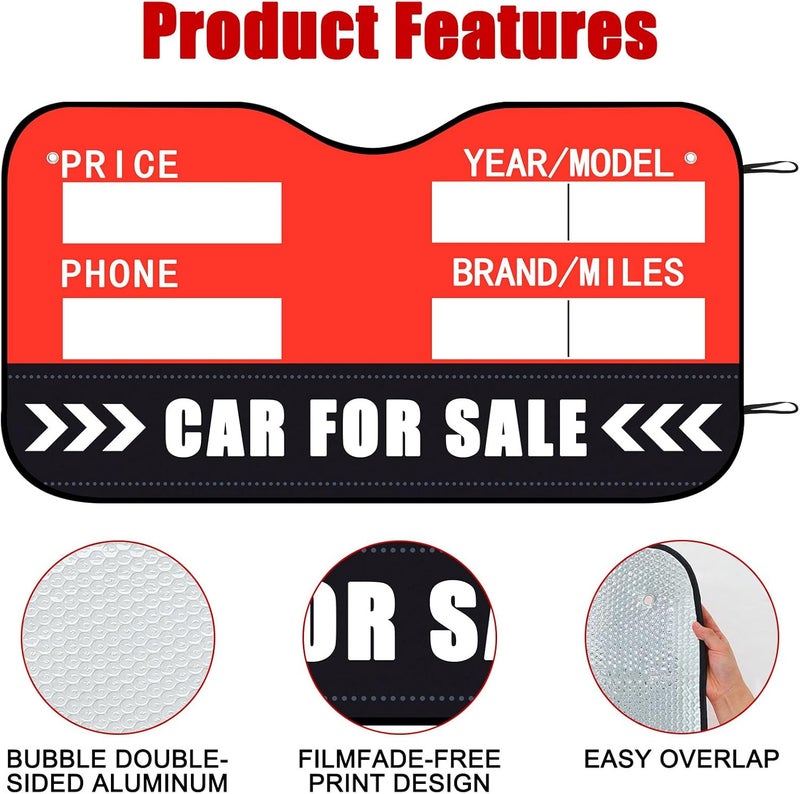 Jingmore Car Windshield For Sale Sign and Sun Shade - 48 x 27.5 Inches - Image 3
