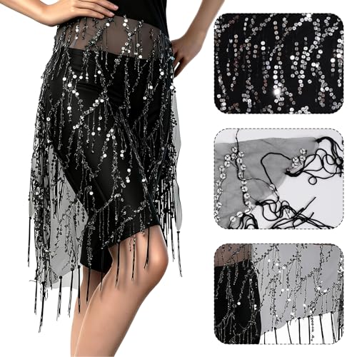 SUMERSHA Women's Belly Dance Hip Scarf with Sequins, Triangle Shawl Tassels Belly Dancing Waist Scarf Belt for Performance, Costume, & Festival - Image 4