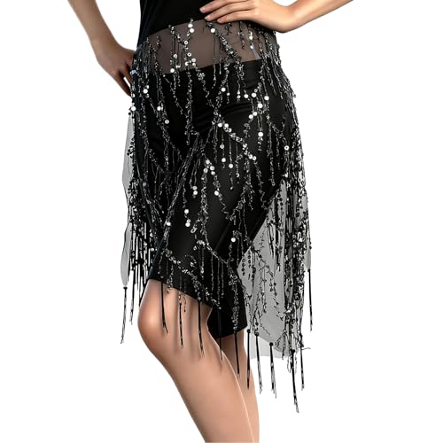 SUMERSHA Women's Belly Dance Hip Scarf with Sequins, Triangle Shawl Tassels Belly Dancing Waist Scarf Belt for Performance, Costume, & Festival - Image 2