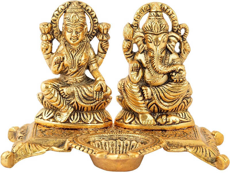 CHHARIYA CRAFTS Metal Laxmi Ganesh Idol with Diya and Kumkum Box Kissing Duck for Pooja Home and Office Combo Offer for Diwali Gift (Diwali Offer, Standard) - Image 2