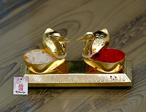 CHHARIYA CRAFTS Metal Laxmi Ganesh Idol with Diya and Kumkum Box Kissing Duck for Pooja Home and Office Combo Offer for Diwali Gift (Diwali Offer, Standard) - Image 4