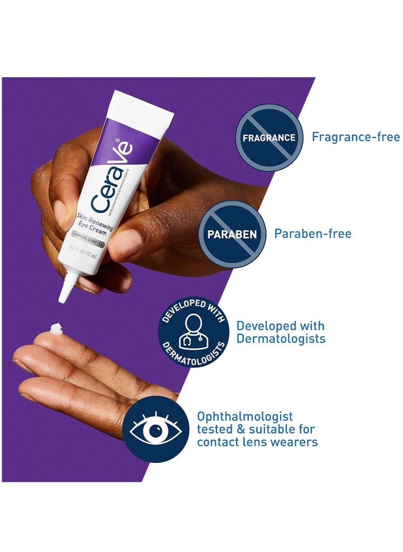 CERA CeraVe Eye Cream for Wrinkles Under Eye Cream with Caffeine, Peptides, Free & Ophthalmologist Tested 0.5 Ounces, 0.5 Ounce (Pack of 1)  - Image 3