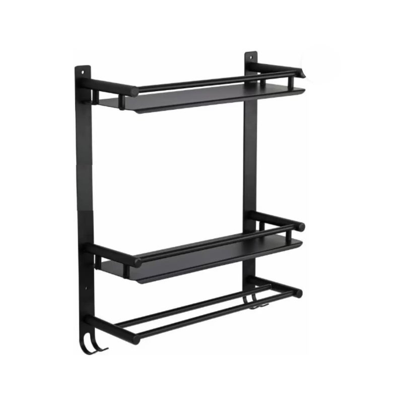 ZAP Double Shelf Two Towel Rod with Two Hooks, Stainless Steel Double Layer Shelf with Towel Holder Rod for Bathroom with Chrome Finish Multipurpose Shelf Wall Mount for Bathroom Accessories - Image 1