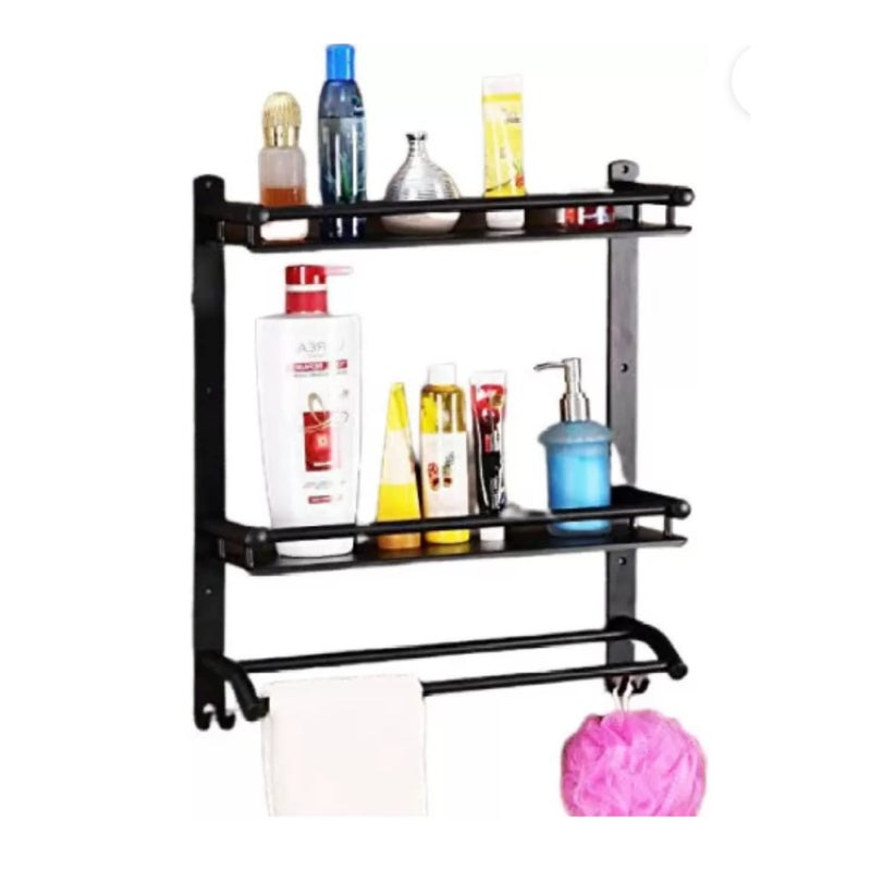 ZAP Double Shelf Two Towel Rod with Two Hooks, Stainless Steel Double Layer Shelf with Towel Holder Rod for Bathroom with Chrome Finish Multipurpose Shelf Wall Mount for Bathroom Accessories - Image 3