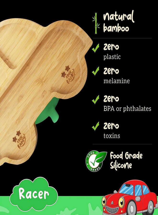 StarKiddo®️ Bamboo Racer Baby Plate - Suction Plate for Kids and Toddler | 3 Sections | Non-Toxic | Ideal for Baby-Led Weaning (Green) - Image 4