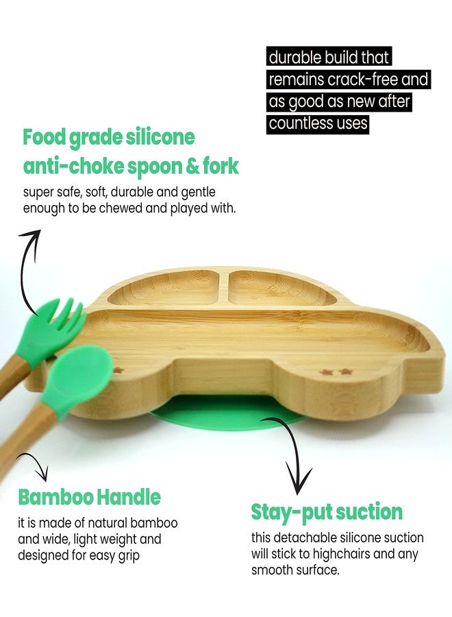 StarKiddo®️ Bamboo Racer Baby Plate - Suction Plate for Kids and Toddler | 3 Sections | Non-Toxic | Ideal for Baby-Led Weaning (Green) - Image 3