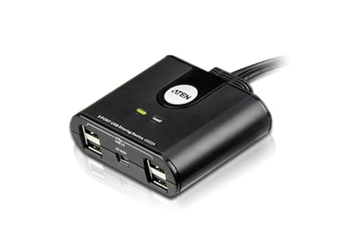 ATEN US224 2 × 4 مفتاح USB 2.0 لمشاركة الأجهزة الطرفية 2 كمبيوترات تشارك 4 أجهزة مع محدد منفذ عن بُعد بسيط مدعوم بمحول طاقة USB اختياري - ويندوز ماك لينوكس - Image 1