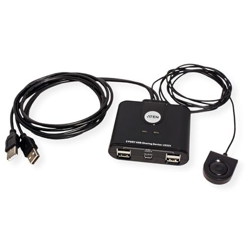 ATEN US224 2 × 4 مفتاح USB 2.0 لمشاركة الأجهزة الطرفية 2 كمبيوترات تشارك 4 أجهزة مع محدد منفذ عن بُعد بسيط مدعوم بمحول طاقة USB اختياري - ويندوز ماك لينوكس - Image 2