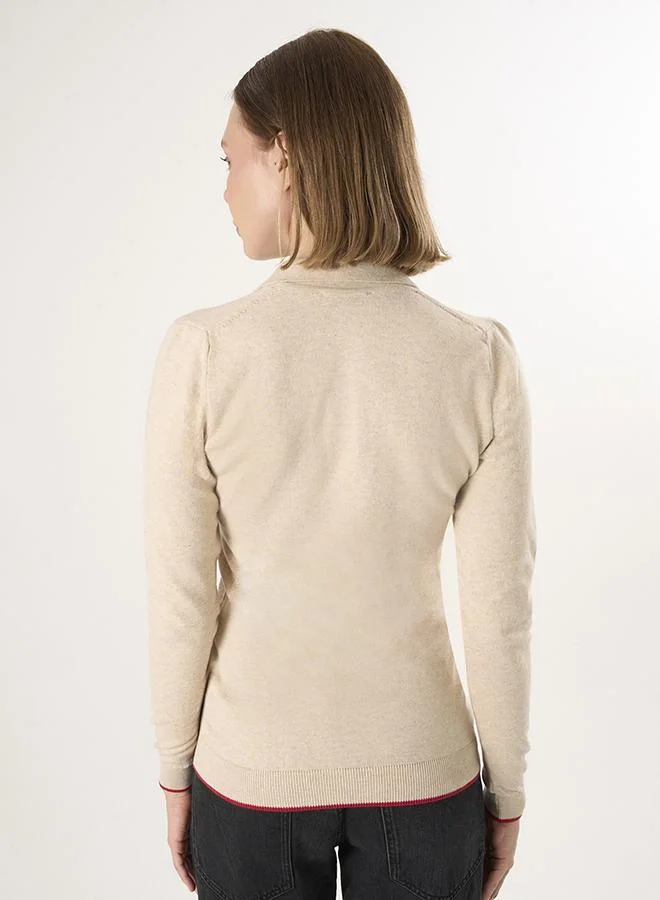 FELIX HARDY Beige Polo Neck Knitted Pullover for Women | Best Price UAE