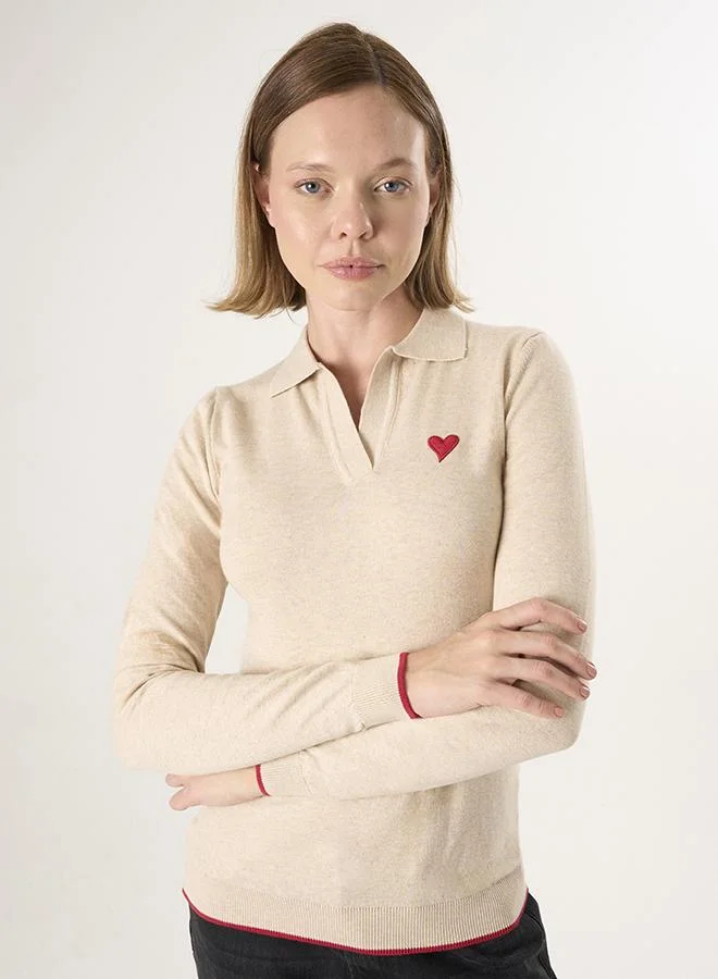 FELIX HARDY Beige Polo Neck Knitted Pullover for Women | Best Price UAE