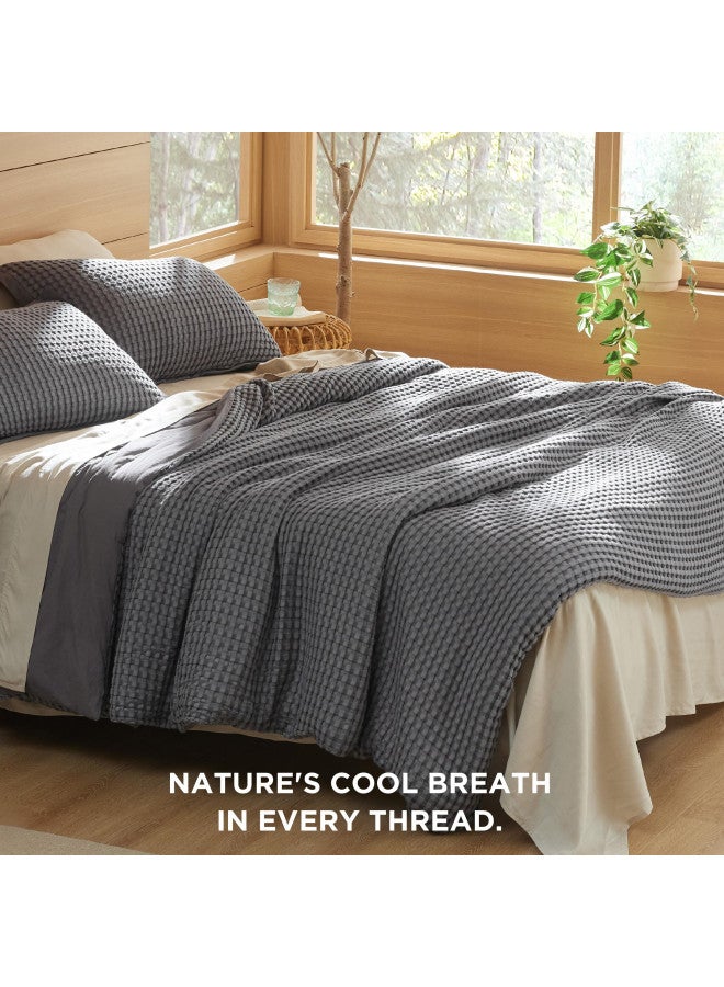 Bedsure Bedsure Waffle Duvet Cover Queen - Moisture-Wicking Cotton Blend Rayon Derived from Bamboo Duvet Cover Set for Hot Sleepers, Breathable Bedding Set with a Vintage Charm, 3 Pieces (Charcoal, 90"x90")  - Image 1