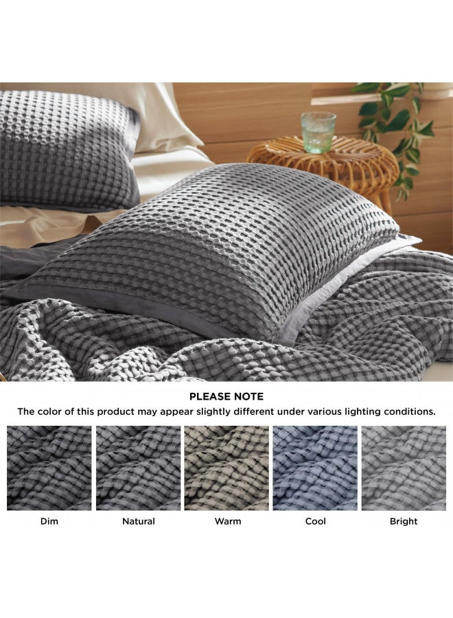 Bedsure Bedsure Waffle Duvet Cover Queen - Moisture-Wicking Cotton Blend Rayon Derived from Bamboo Duvet Cover Set for Hot Sleepers, Breathable Bedding Set with a Vintage Charm, 3 Pieces (Charcoal, 90"x90")  - Image 3