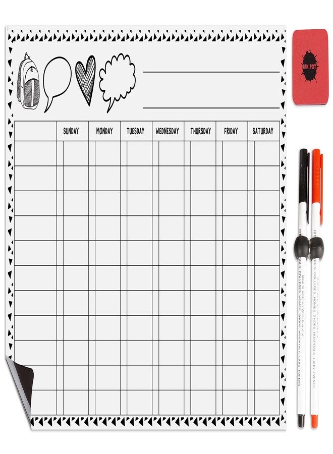 Inkdotpot Magnetic Whiteboard Heart Chore Chart for Refrigerator - Dry Erase Behavior Chart for Kids Responsibility Chart with 2 Fine Tip Marker & Eraser - Image 1